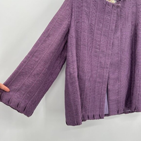 DOITUNG Purple Cotton Single Button Open Pleated Designer Blazer Size EU 42 - Picture 4 of 9